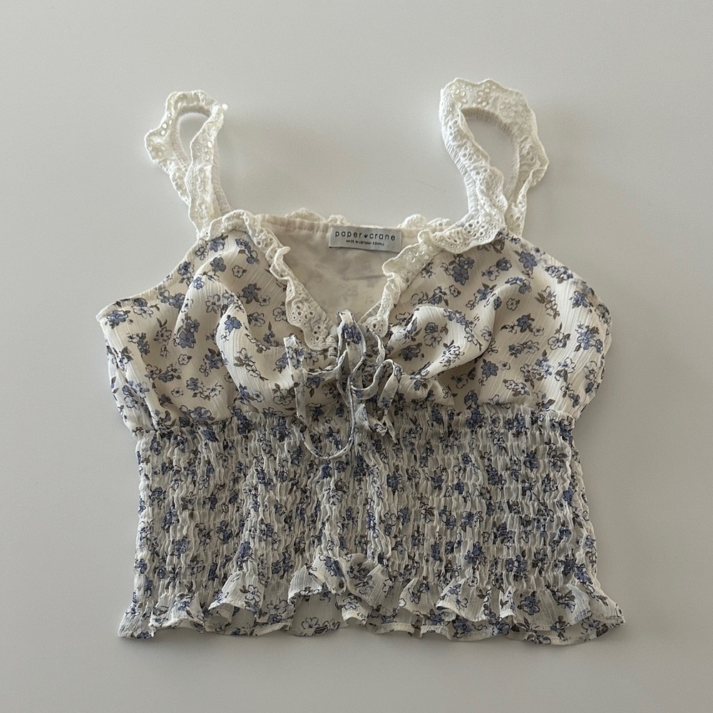 Paper Crane Blue Floral Smocked Blouse